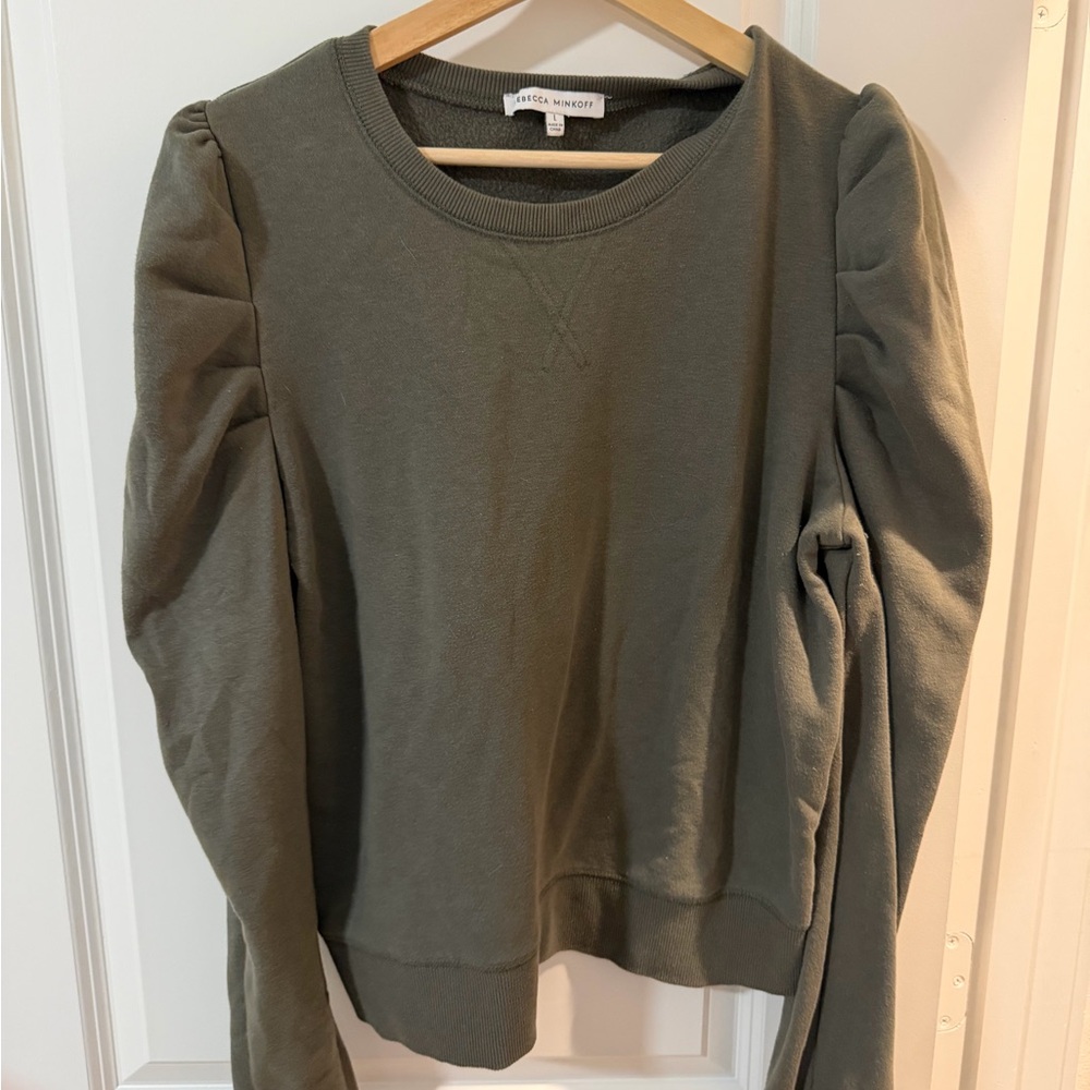 Rebecca Minkoff Olive Green Sweatshirt with Puff Sleeves